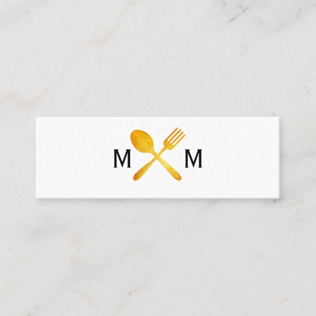 Guld Luxe Food Utensils Monogram Mini Visitkort (Framsida)