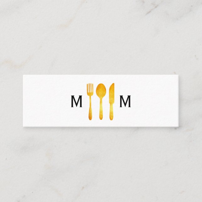 Guld Luxe Food Utensils Monogram Mini Visitkort (Framsida)