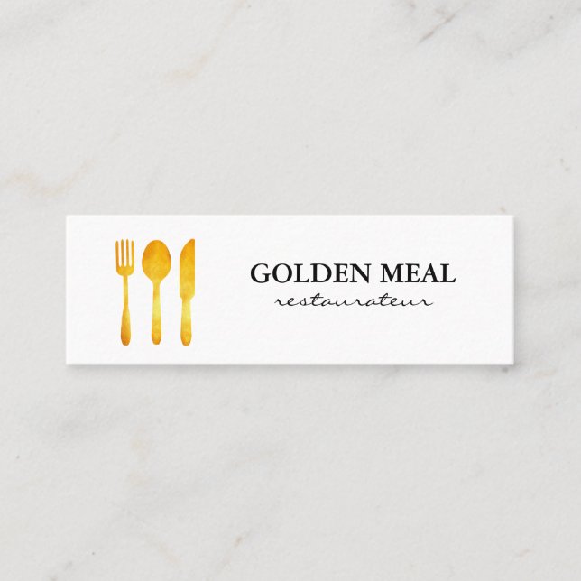 Guld Luxe Food Utensils Monogram Mini Visitkort (Framsida)
