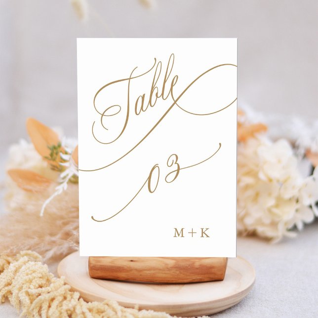 Guld Luxury Calligraphy Bröllop 3. Bordsnummer (Skapare uppladdad)