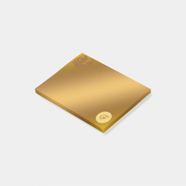 Guld Luxury Monogram F Post-it Block (Vinklad)