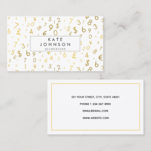 Guld Luxury Number & Currency Symbols Accountant Visitkort