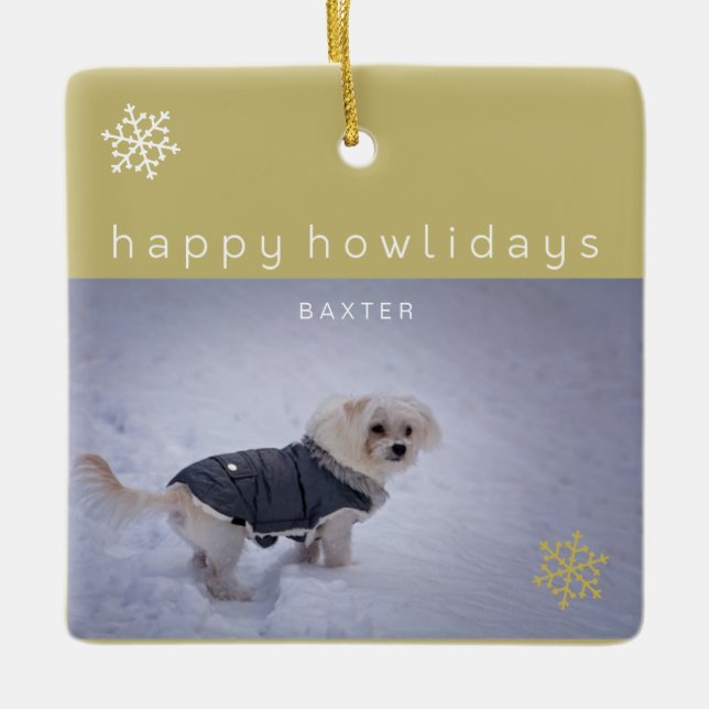 Guld Lycklig Howlidays Add your Photo Pet Ornament (Framsida)