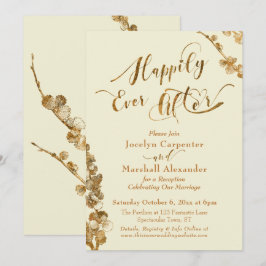 Guld Lyckliga För Evigt med Botaniska Motiv, Elfen Inbjudningar