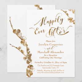Guld Lyckligt Alltid Efter med Botaniska på Vitt Inbjudningar