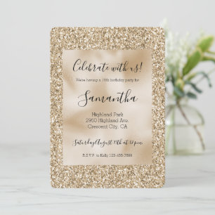 Guld Lyx Glitter Sweet 16 Inbjudningar