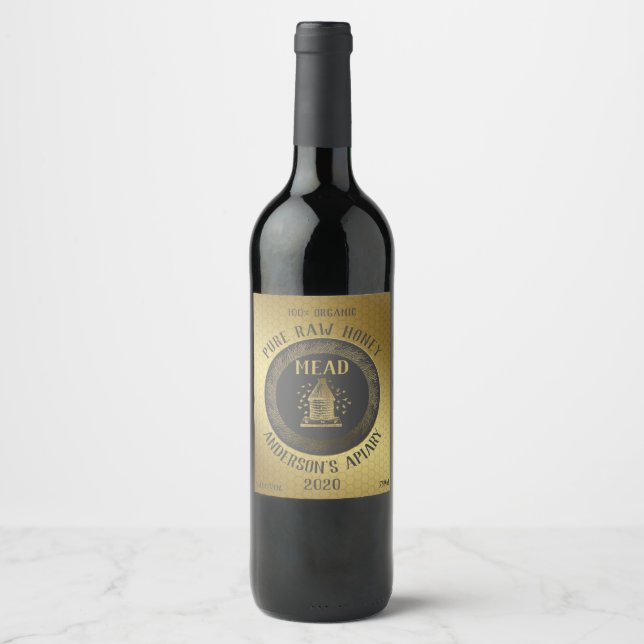 Guld lyx Mead bee bive honungscomb vin Vinflaska Etikett (Framsida)