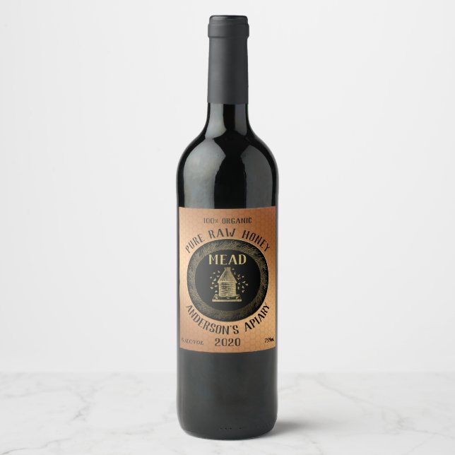 Guld lyx Mead bee bive honungscomb vin Vinflaska Etikett (Framsida)