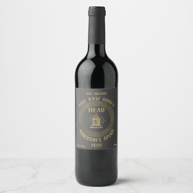 Guld lyx Mead bee bive honungscomb vin Vinflaska Etikett (Framsida)