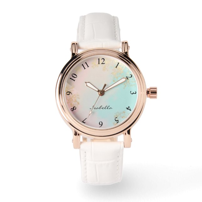 Guld Lyx Modern Rödlrosa Mjuk Mint Kollektion Armbandsur (Framsida)