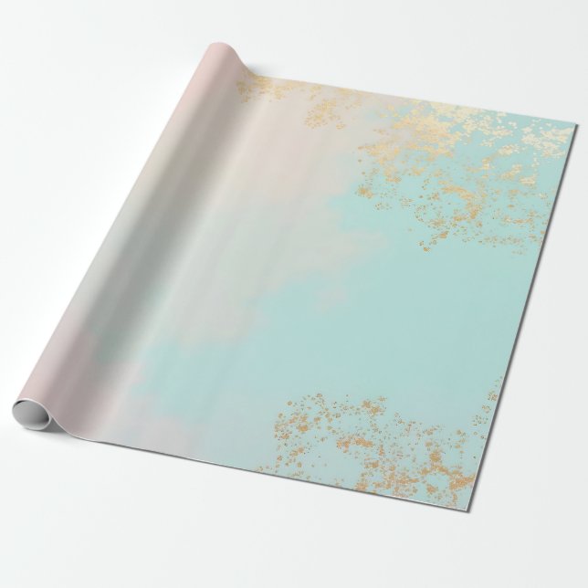 Guld Lyx Modern Rosabränd Mjuk Mint Kollektion Presentpapper (Utrullad)