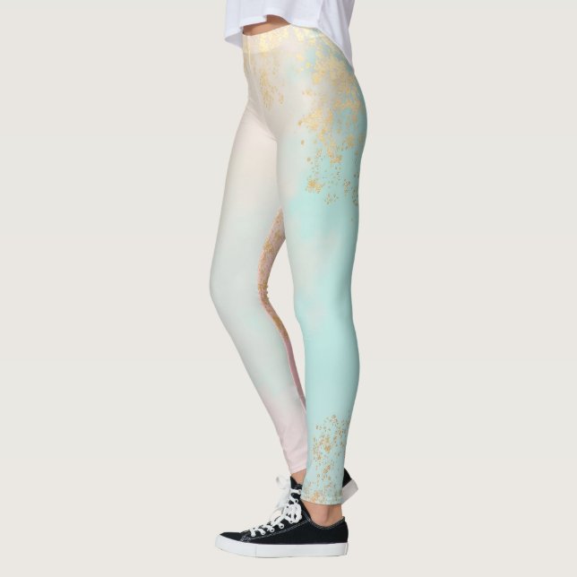 Guld Lyx Modern Rosenskär Mjuk Mint Kollektion Leggings (Vänster)