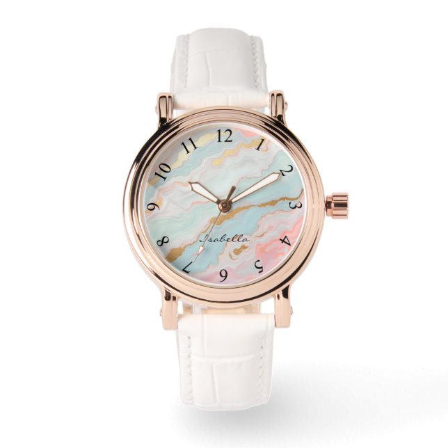 Guld Lyx Populär Rosafärgad Mint Kollektion Armbandsur (Framsida)