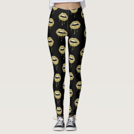 Guld Lyx Skönhet Glam Guld Dropp Läppar Leggings