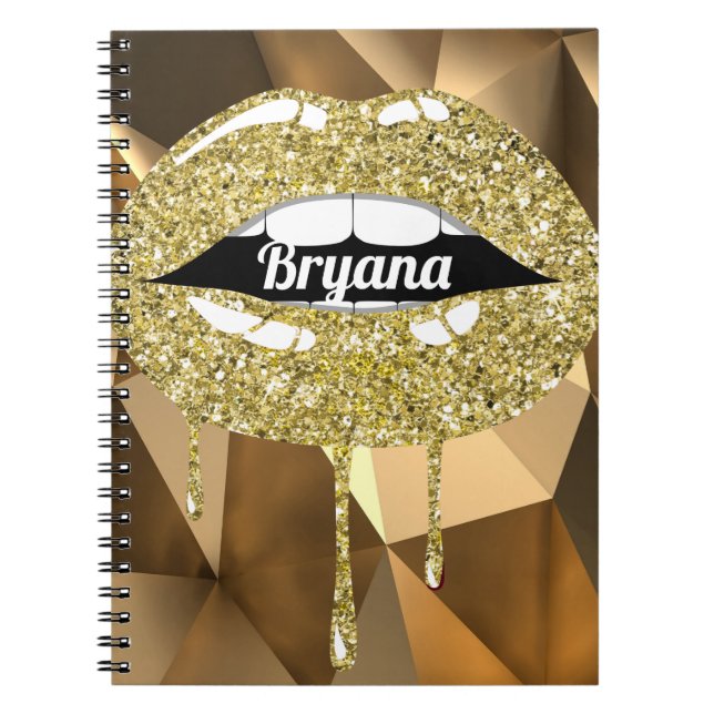 Guld Lyx Skönhet Glamour Glitter Droppande Läppar Anteckningsbok (Framsidan)