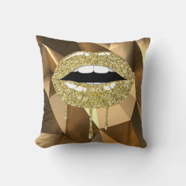 Guld Lyx Skönhet Glitter Dropp Läppar Kudde