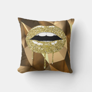 Guld Lyx Skönhet Glitter Dropp Läppar Kudde
