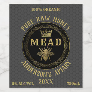 Guld lyxkött Mead drottning bee honeycomb honey vi Vinflaska Etikett
