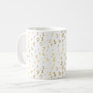 Guld lyxnummer och valutasymboler Mönster Kaffemugg