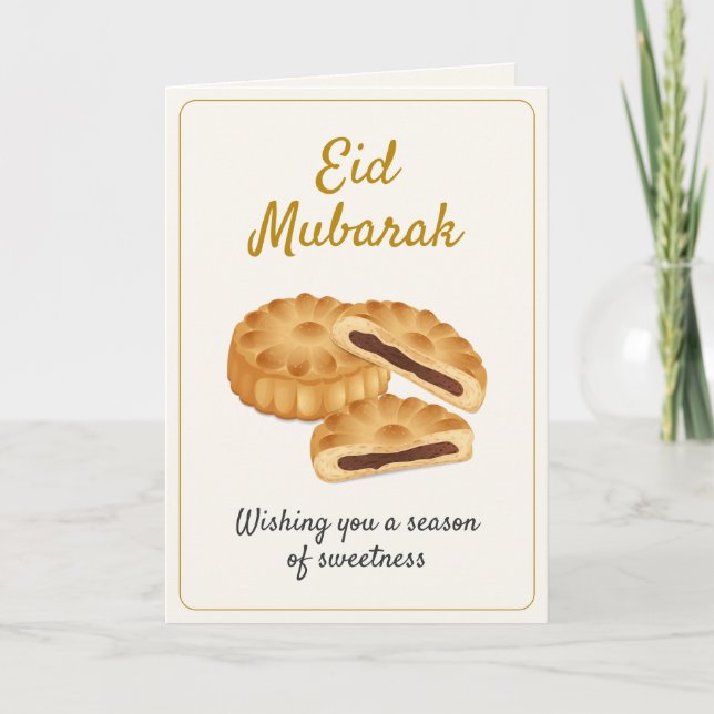 Guld Maamoul Bakverk & Dadlar Söt Eid Mubarak Kort (Framsida)