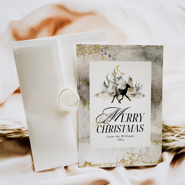 Guld Magic Forest Blommigt Photo jul Julkort (Skapare uppladdad)