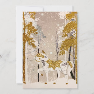 Guld Magic Snowy Forest Unicorn Natature Julkort