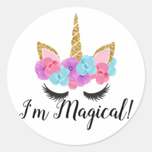 Guld- Magical Unicornflickor för blommor Runt Klistermärke