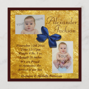 Guld & Mahogany Boy's Birth Notice Meddelande