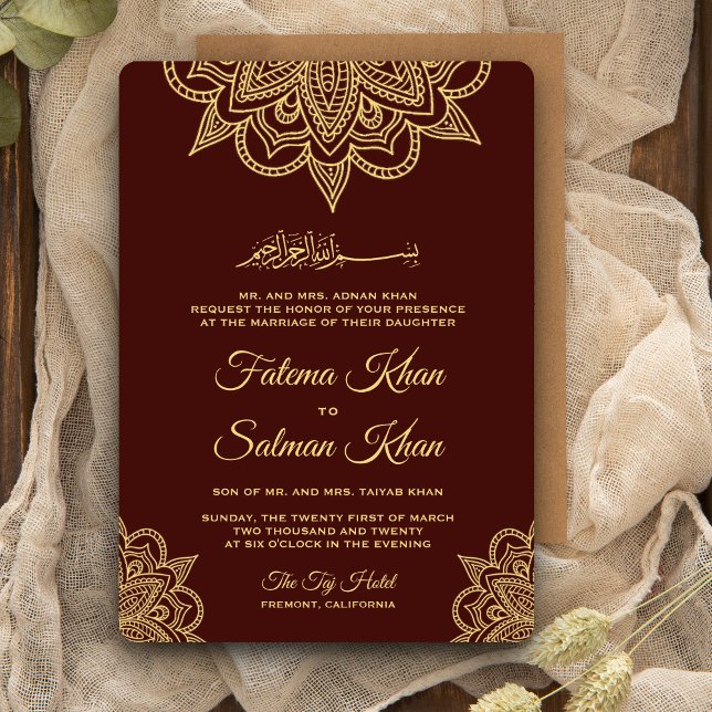 Guld Mahogny Henna Mehndi Islamisk Bröllop Inbjudningar (Skapare uppladdad)