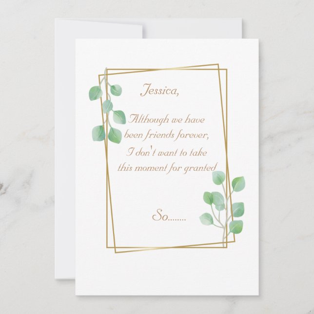 Guld Maid of honor eller Bridesmaid Frieri kort (Framsida)