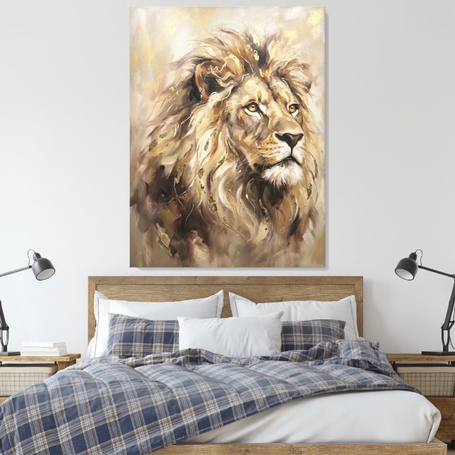 Guld Majesty Lejon Abstrakt Lyx Vilda Djur  Canvastryck (Insitu (sovrum))
