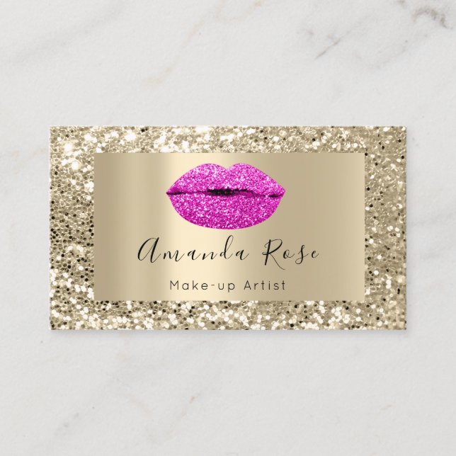 Guld MAKE-UP ARTIST RED KISS LÄPPAR GLITTER Tidsbeställning Kort (Framsida)