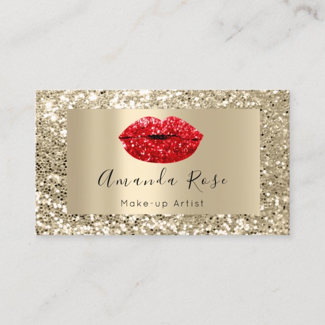 Guld MAKE-UP ARTIST RED KISS LÄPPAR GLITTER Tidsbeställning Kort (Framsida)