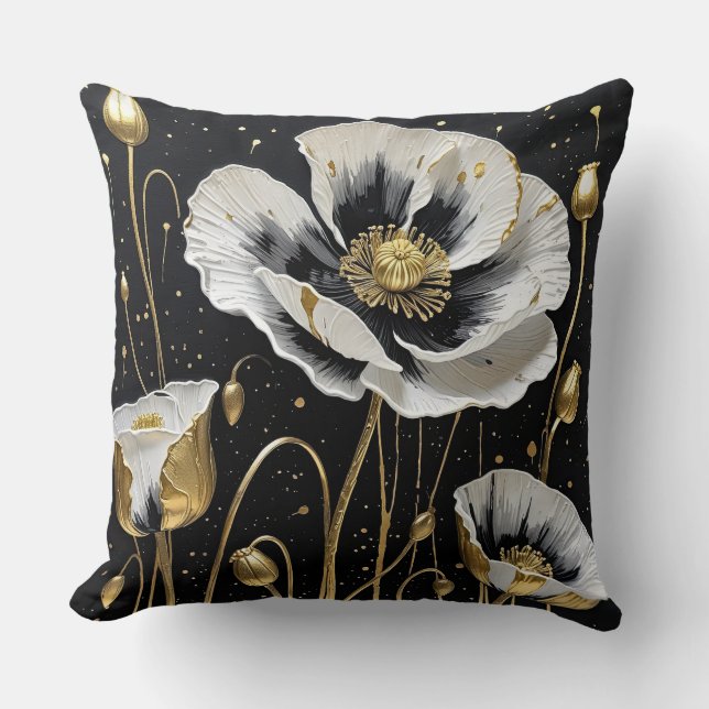 Guld målade poppies kudde (Framsida)