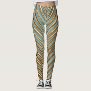 Guld målat Tropical Handflatan Mönster Leggings