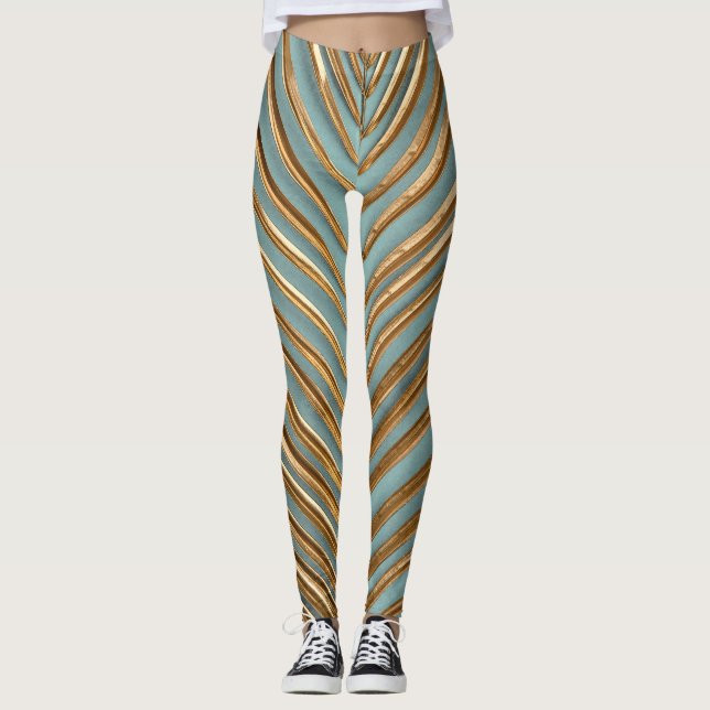 Guld målat Tropical Handflatan Mönster Leggings (Framsida)