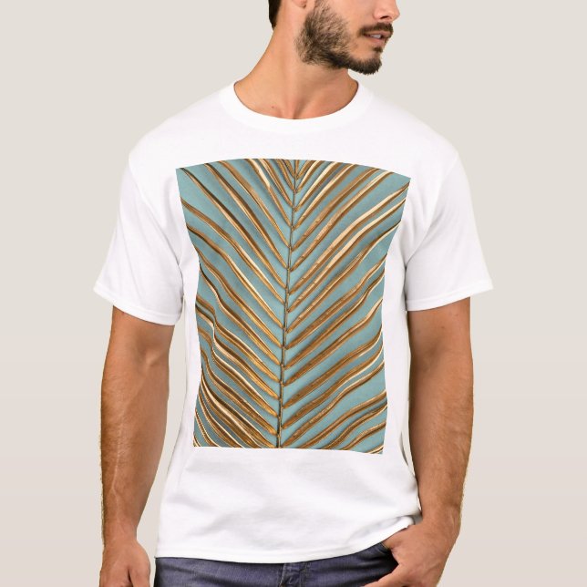 Guld målat Tropical Handflatan Mönster T Shirt (Framsida)