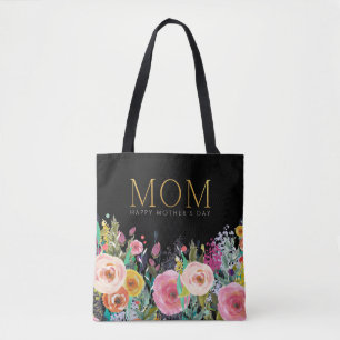 Guld MAMMA Anpassningsbar Levande Blommigt MOR Tygkasse