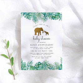 Guld Mamma & Baby Elephant Jungle Löv Baby Shower Inbjudningar