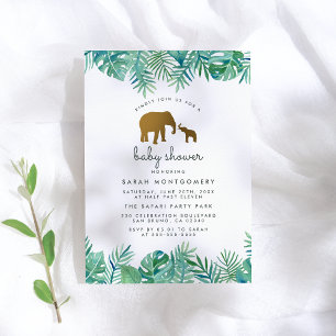 Guld Mamma & Baby Elephant Jungle Löv Baby Shower Inbjudningar