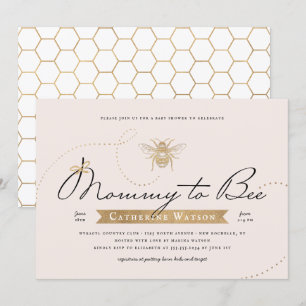 Guld Mamma till Bee Baby Shower Rosa Inbjudningar