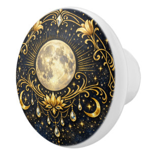 Guld Mån Celestial Lotus Konst Design Knopp