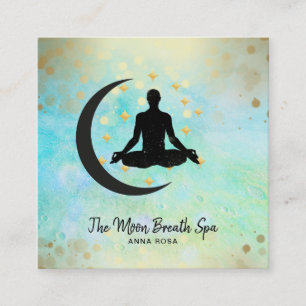 *~* Guld Man + Måne Meditation Yoga Mindfulness Fyrkantigt Visitkort