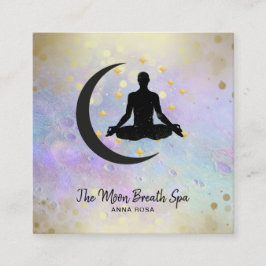 *~* Guld Man + Måne Yoga Meditation Mindfulness Fyrkantigt Visitkort