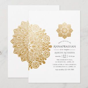 Guld Mandala Annaprashan First Ris Ceremony Inbjudningar