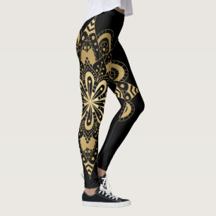 Guld Mandala Black Boho Leggings