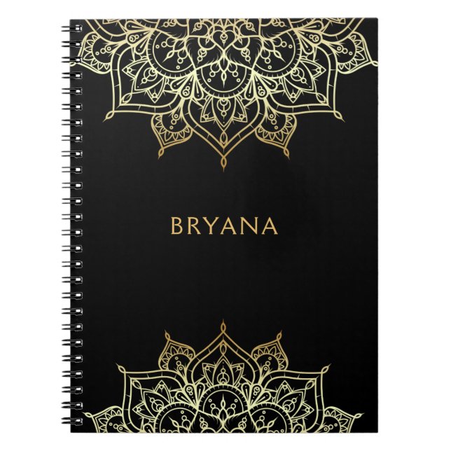 Guld Mandala Black Chic Glamor Modern Glam Anteckningsbok Med Spiral (Framsidan)
