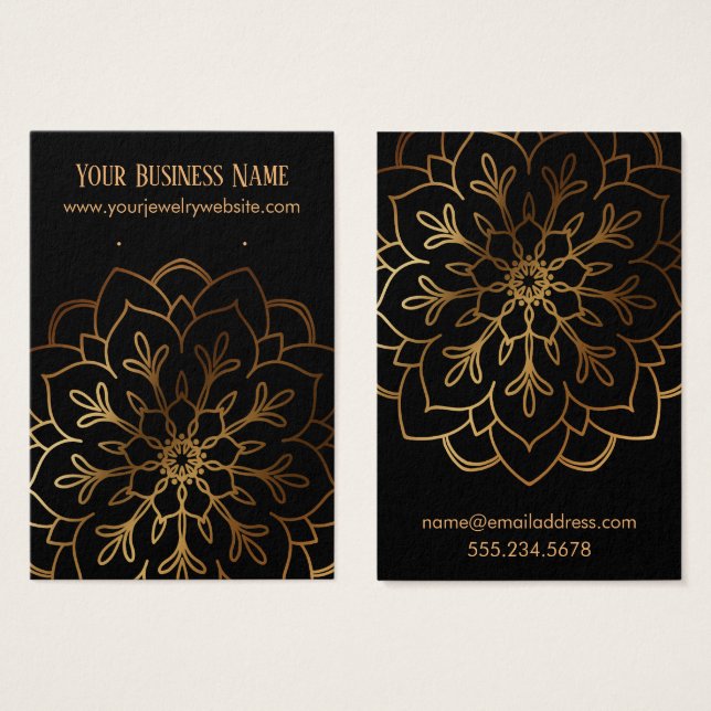 Guld Mandala & Black Earring Holder-Visningar Visitkort (Framsida & baksida)