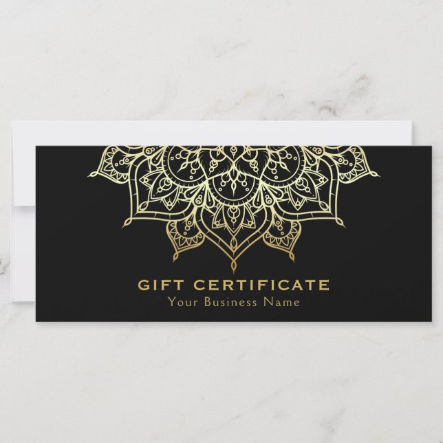 Guld Mandala Black Elegant Modern gåvsintyg (Framsida)
