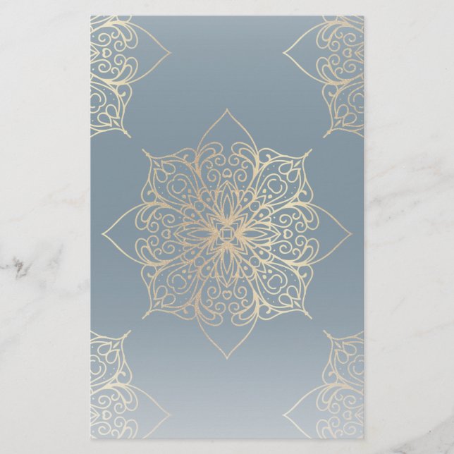 Guld Mandala Damask Pattern Brevpapper (Framsida)